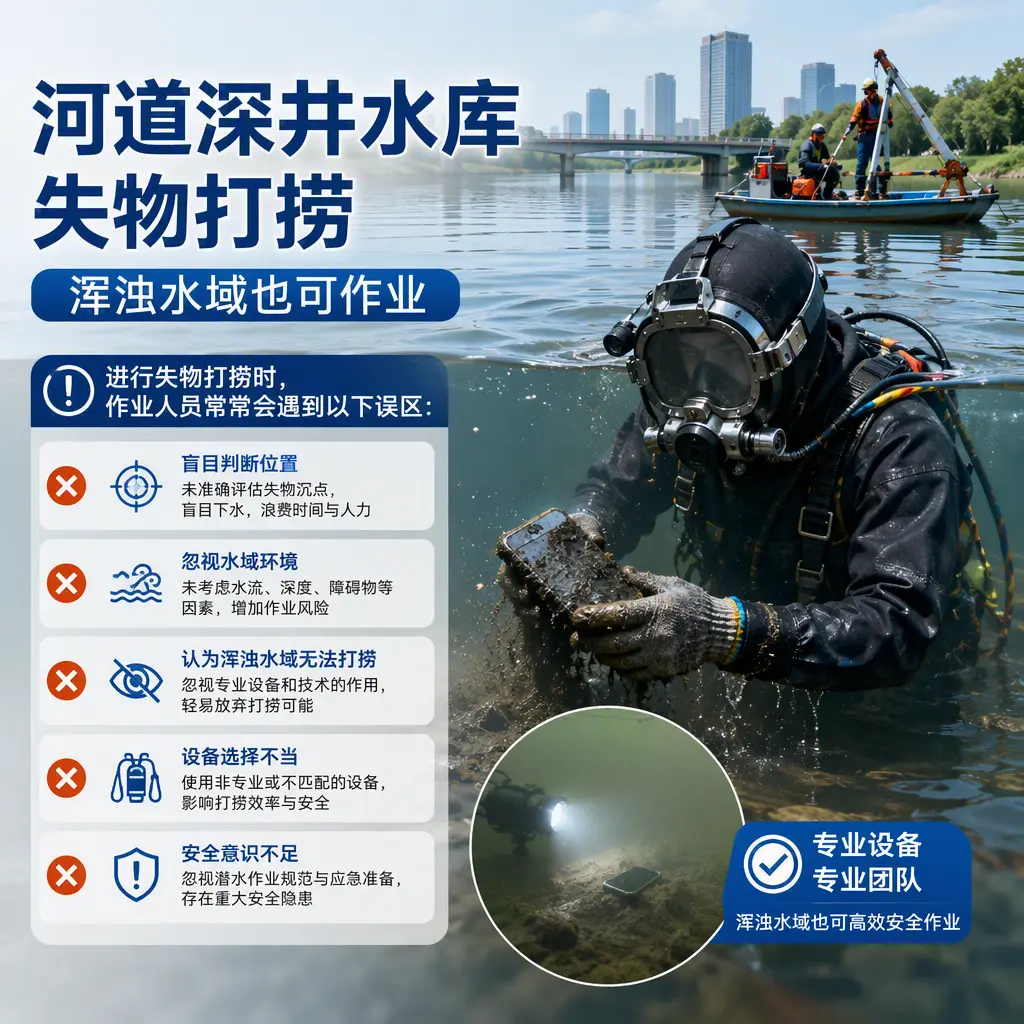河道深井水库失物打捞，浑浊水域也可作业北屯